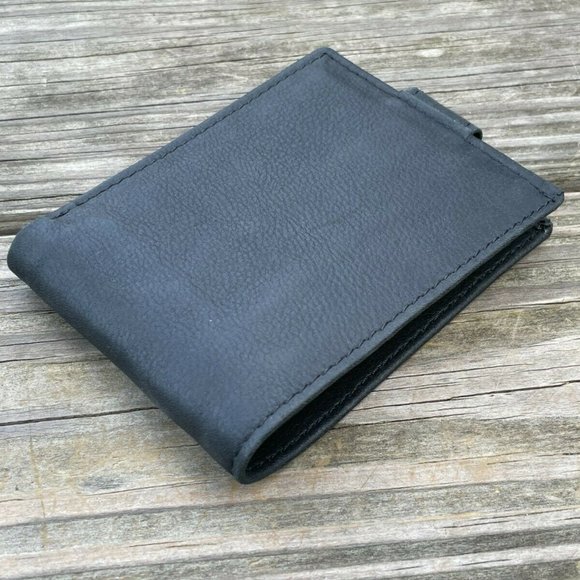 Card Holder Black Wallet Handmade Purse Bi Fold Genuine Leather Purse - Picture 3 of 12